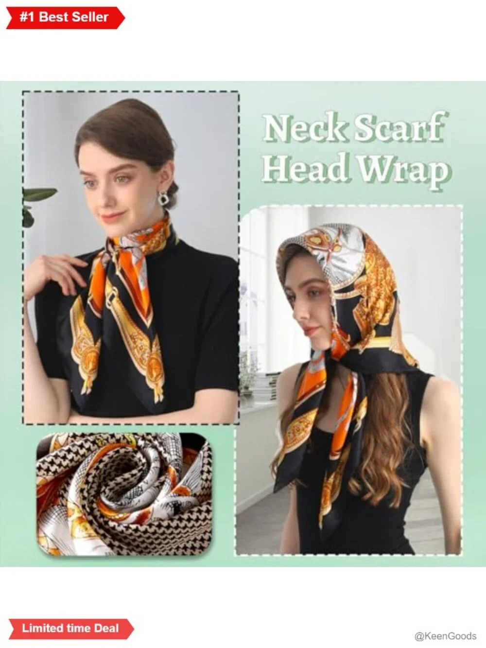 100% Mulberry Silk Head Scarf 35x35 Square Hair Scarf Lightweight Bandana Large